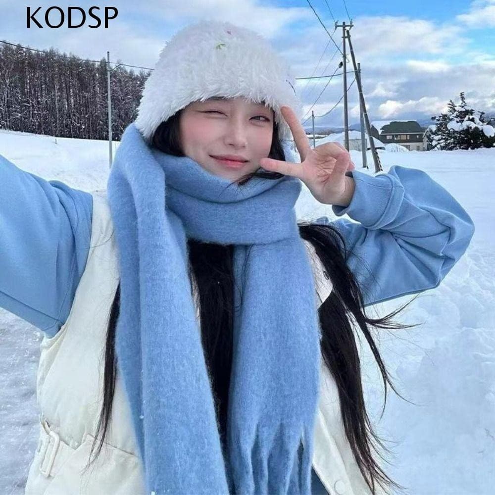 Cachecol De Caxemira De Inverno KODSP , Lenço De Borla De Lã Longa Ao Ar Livre À Prova De Vento , Xale Macio Grosso