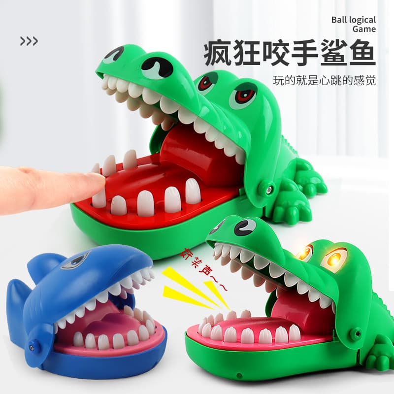 Crianças mordida dedo crocodilo dentes tubarão extração dentes mordida descompressão ferramenta útil goma macia dinossau