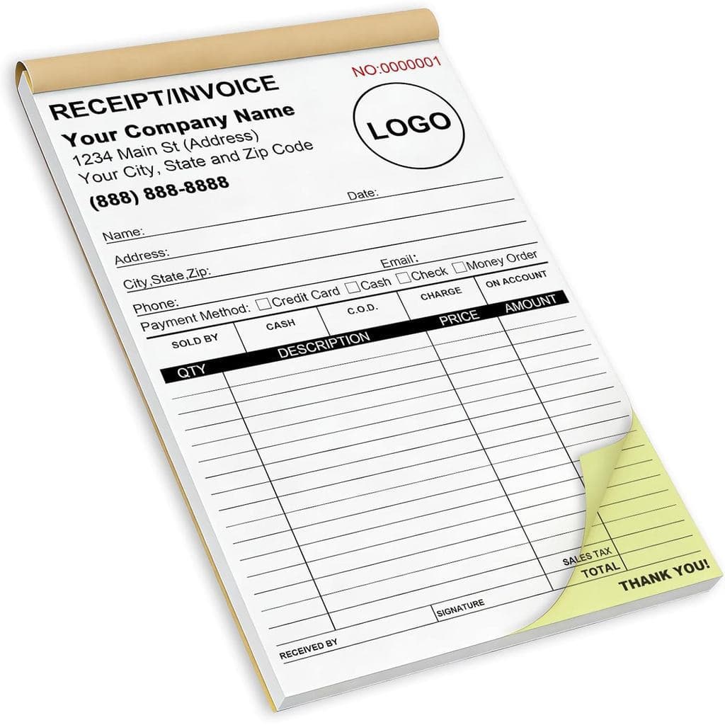 Livro de recibos personalizado com papel carbono - Livro de recibos autocopiativo de duas partes, livro de faturas perso