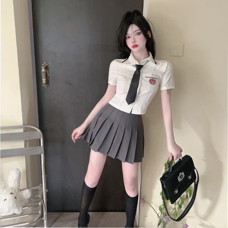 Estilo coreano Campus estilo Preppy camisa de manga curta curto verão estudante JK uniforme saia plissada camisa branca