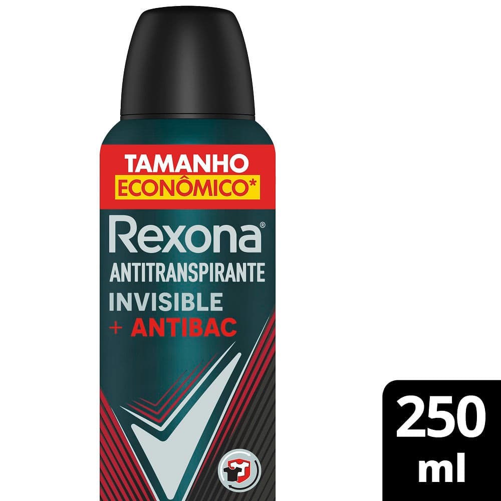 Desodorante Antitranspirante Aerosol Masculino Antibacterial Invisible 72h Rexona 250ml