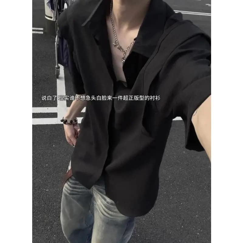 Verão estilo americano velho dinheiro estilo Casual respirável Retro solto camisa de manga curta nicho masculino estilo