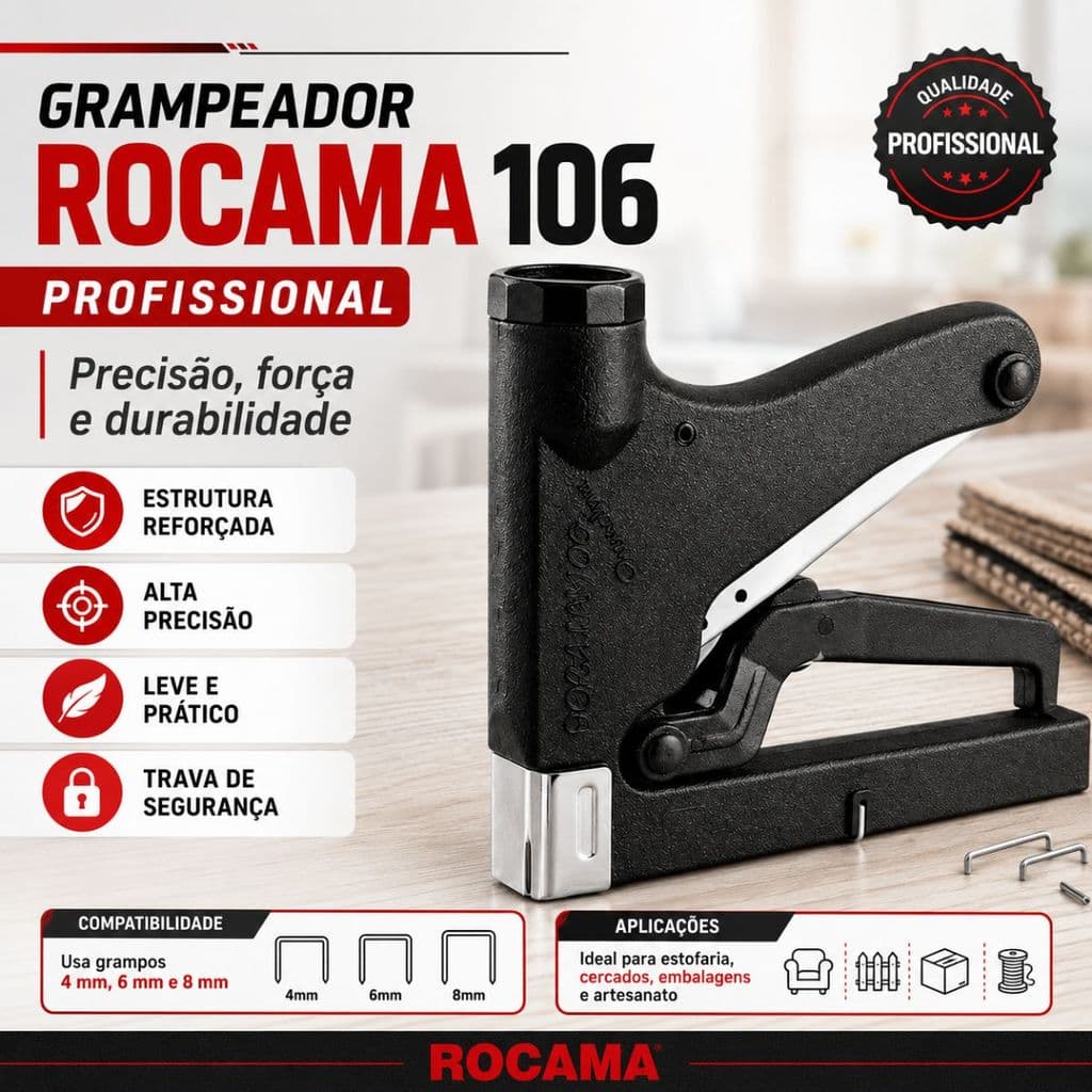 Grampeador Manual Rocama 106 Premium Tapeceiro Estofador Profissional Madeira Original