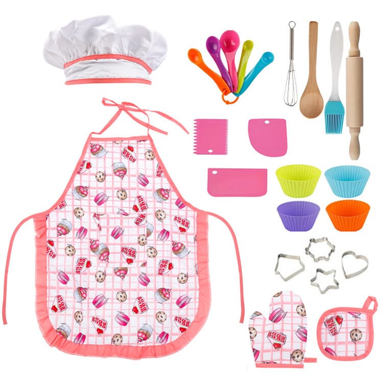 Conjunto de avental de brincadeira infantil para confeitaria, avental de cozinha, utensílios de confeitaria, ferramentas