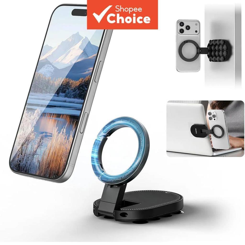 Suporte MagLock com Ventosa para iPhone 17 16 15 14, Suporte de Mesa com Base de Sucção para Parede de Vidro