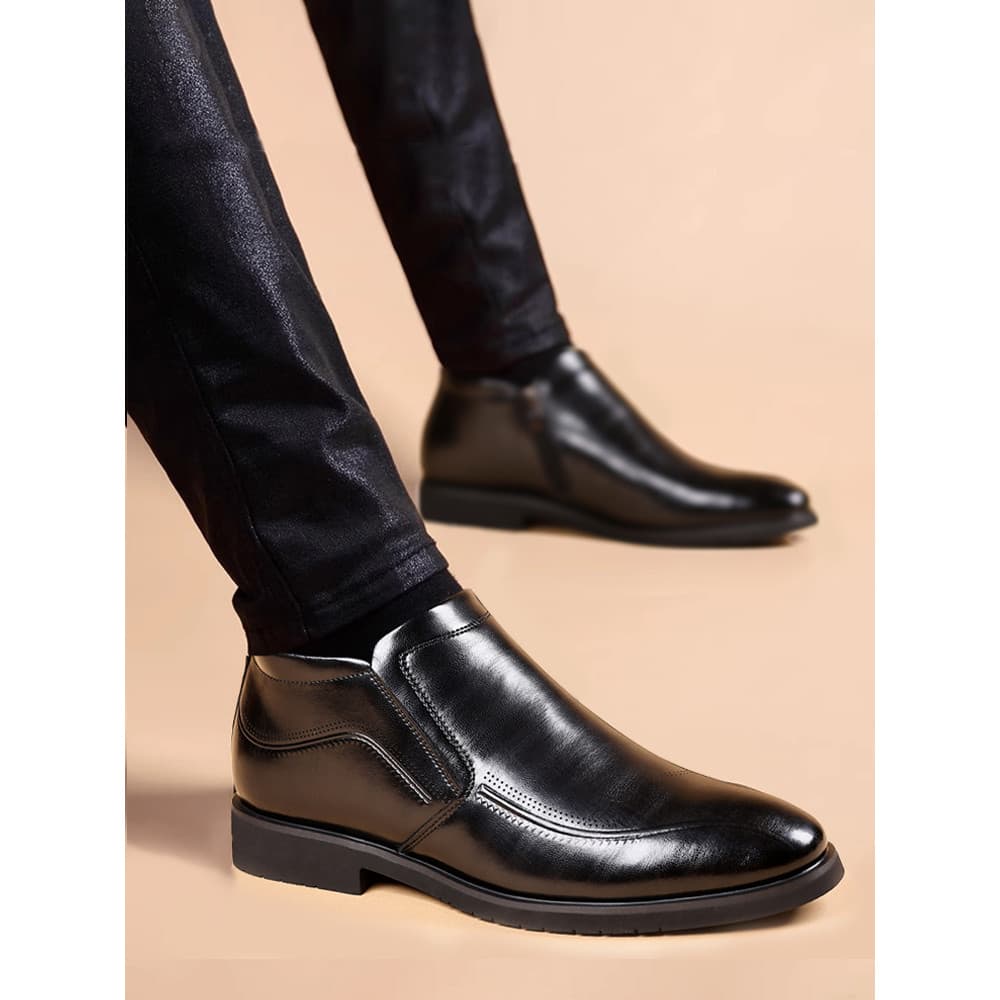 Botas de couro de cano alto masculinas forro de lã de inverno couro genuíno estilo britânico na moda preto Mid-top Marti