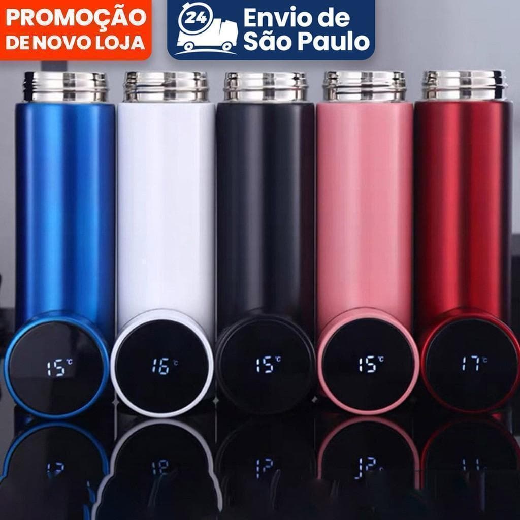 Garrafa Térmica Em Aço Inox Com Termômetro Digital 500ml Led colorido st-015