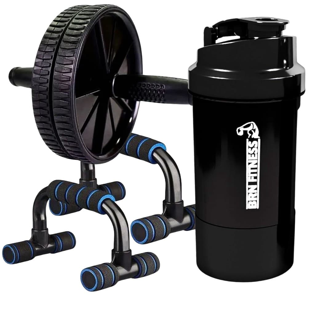 Kit Roda + Barra Flexão + Coqueteleira 500ml Shaker Treino