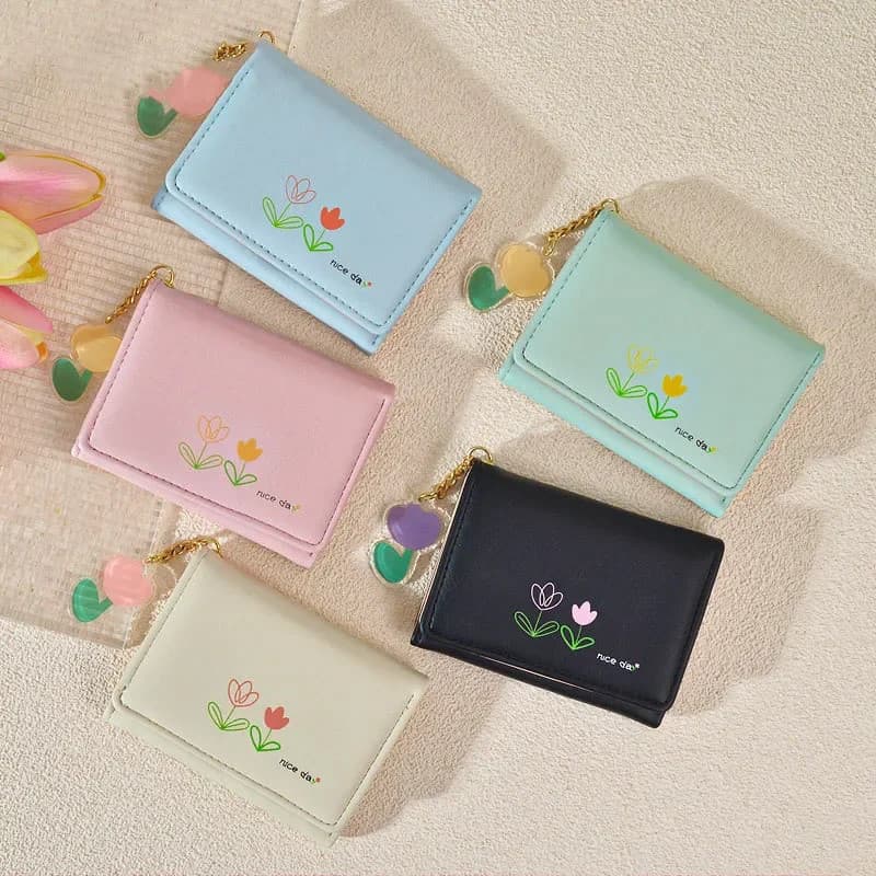 Carteiras de Designer de Marca Padrão Floral Pequenas Carteiras Femininas Couro PU Macio Mini Bolsa de Moeda Porta Cartõ