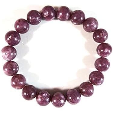 Pulseira unissex de pedras redondas lisas de lepidolita de 10mm, elástica, de 7 polegadas, para homens e mulheres - Puls