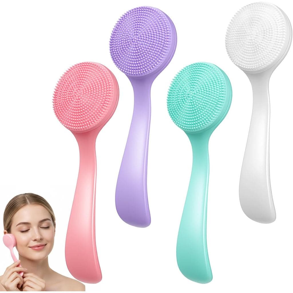 4 Escovas Faciais de Silicone para Limpeza Manual, Escova Esfoliante Macia à Prova d'Água, Escova de Limpeza e Esfoliaçã