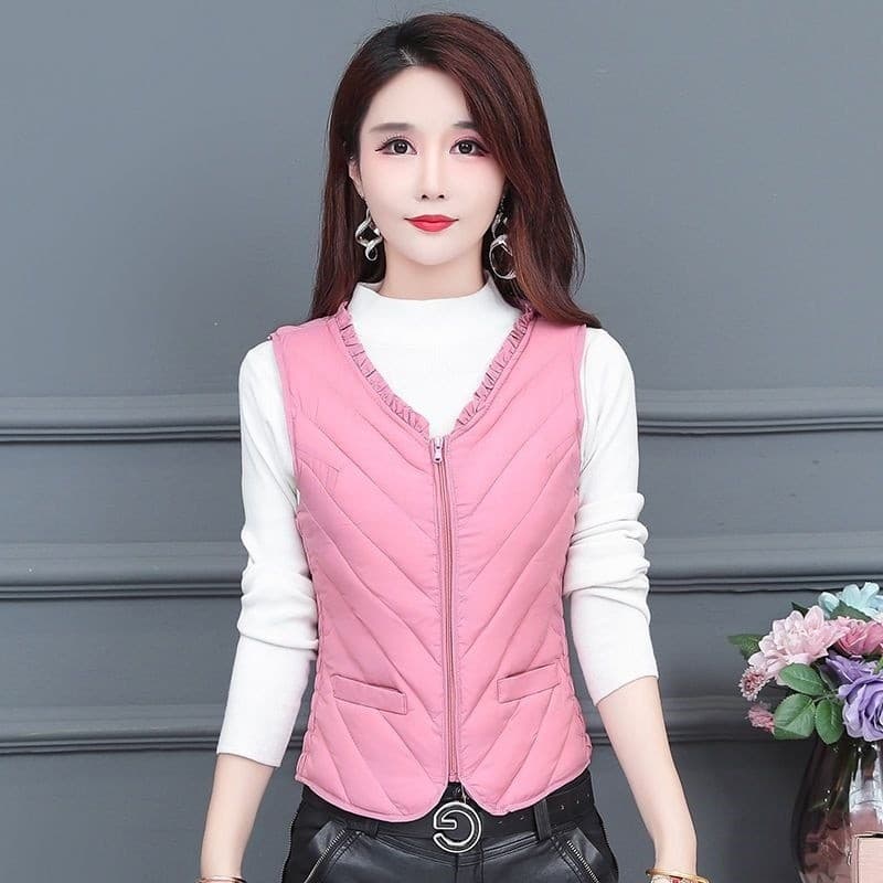 Leve fino-ajuste colete feminino estilo curto mais veludo engrossado colete forro Close-Fitting para baixo colete de alg