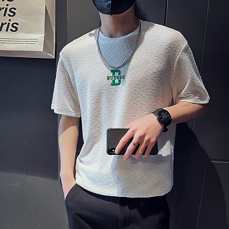 Verão ins Street Wear All-Match camiseta de manga curta masculina na moda Casual bordado meia manga camiseta