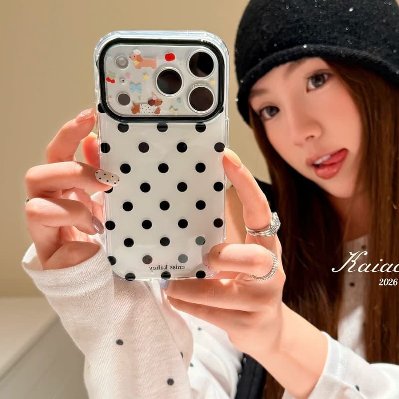 Huiwanju Polka dot Bonito Dos Desenhos Animados dachshund dog Adequado Para iPhone17promax Capa De Telefone Móvel iphone