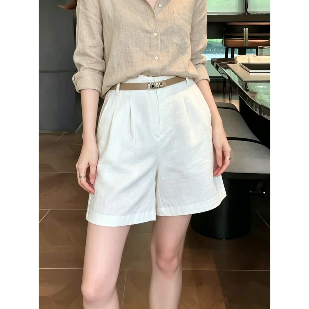 Japonês branco linho Casual Shorts feminino verão fino algodão linho perna larga calças de cinco pontos pequenas calças