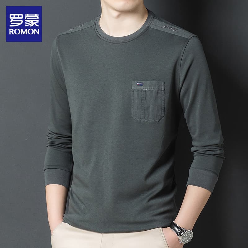 Lomon camiseta de manga comprida masculina Casual em torno do pescoço moletom 2026 outono novo estilo na moda camisa de