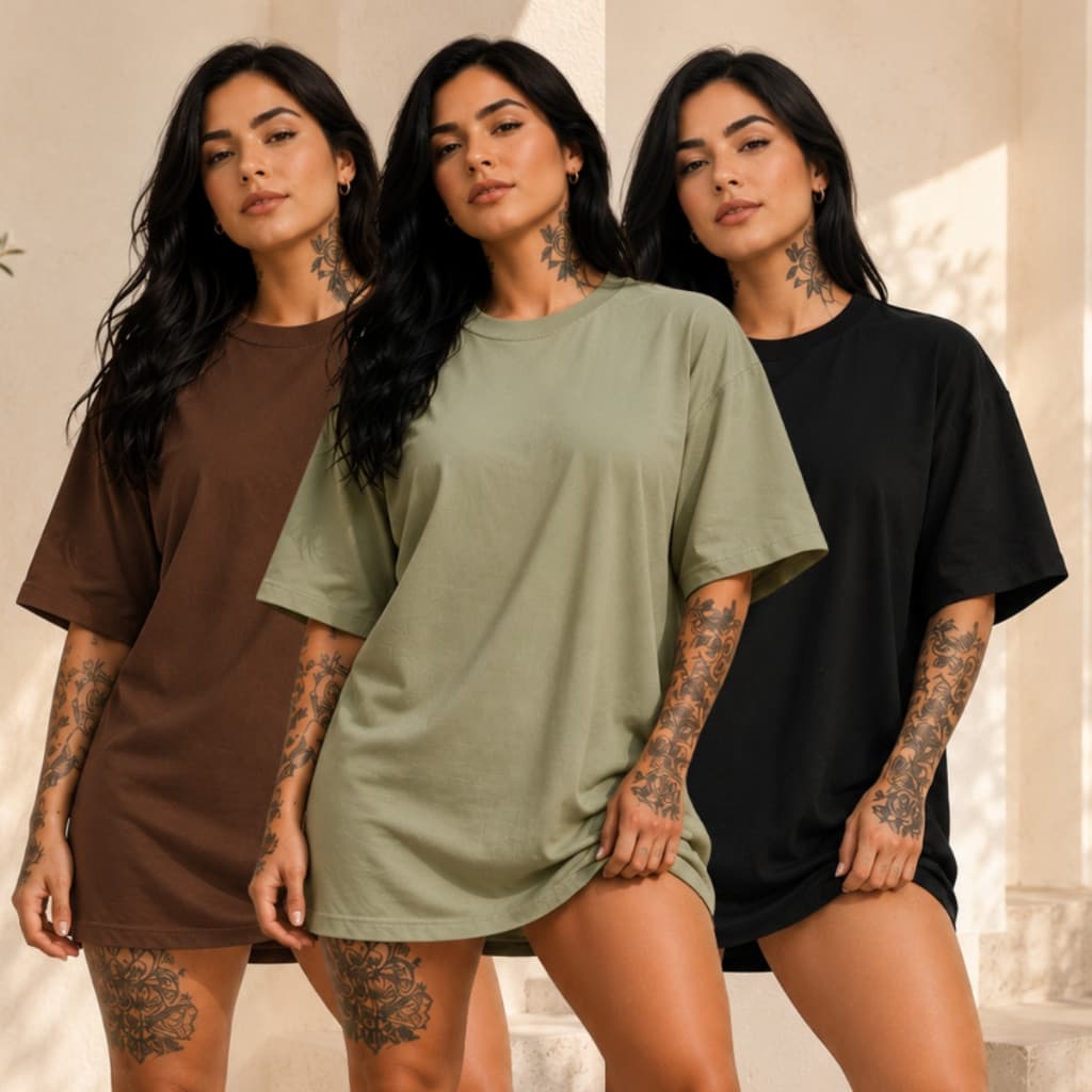 Kit 3 Camiseta Oversized Feminina 100% Algodão