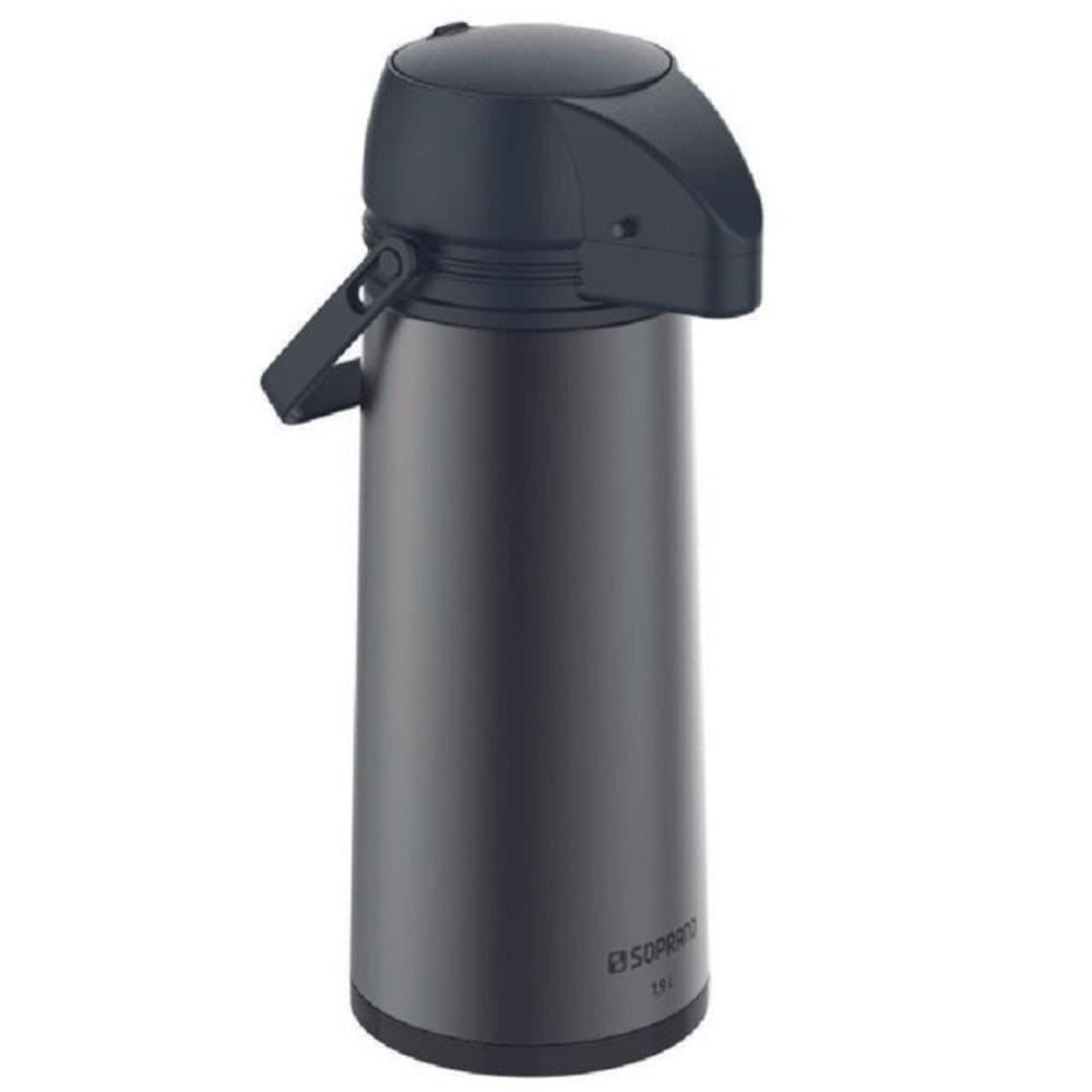 Garrafa de Café Térmica Soprano Single Preta 1,9 Litro em Aço para Água Chá Café