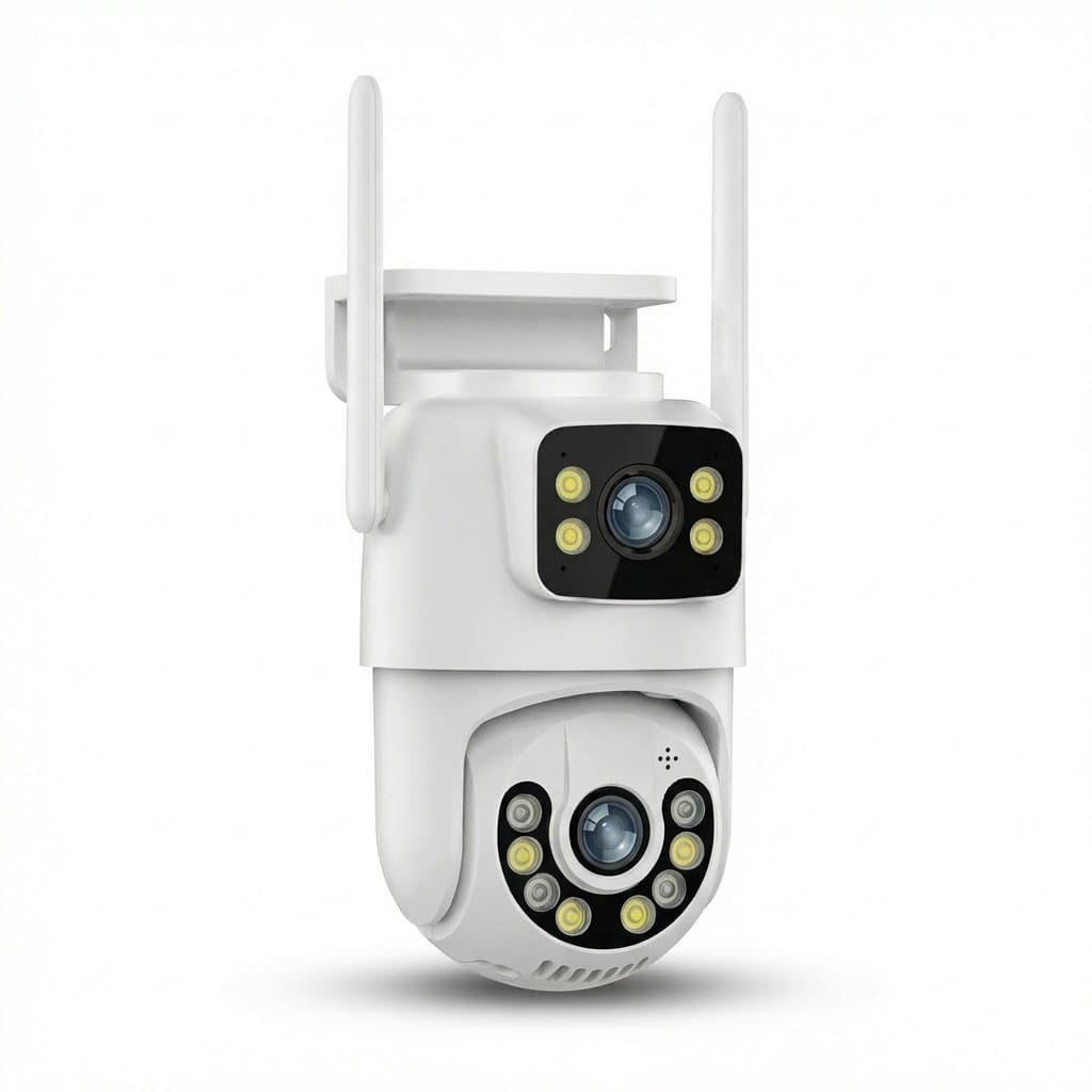Camera De Seguranca Wifi Dupla Lente 3MP IP66 Visao Noturna 360 Graus Com Audio Bidirecional Externa