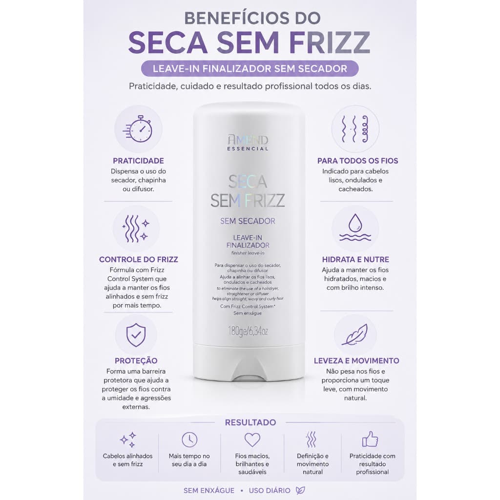 Leave-in Defrizante Finalizador Seca Sem Frizz Amend - 180ml