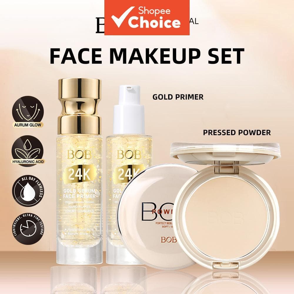 BOB Primer de Maquiagem & Pó Facial, Hidratante invisível para poros, Corretivo, Ilumina o rosto, Longa duração, Não