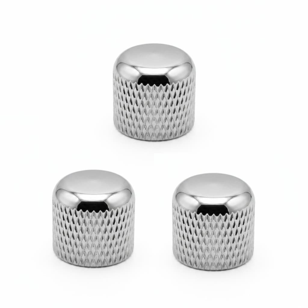 Kit Com 03 Knob Em Metal Cromado Thida De Pressão Push-On Para Contra Baixo e Guitarra