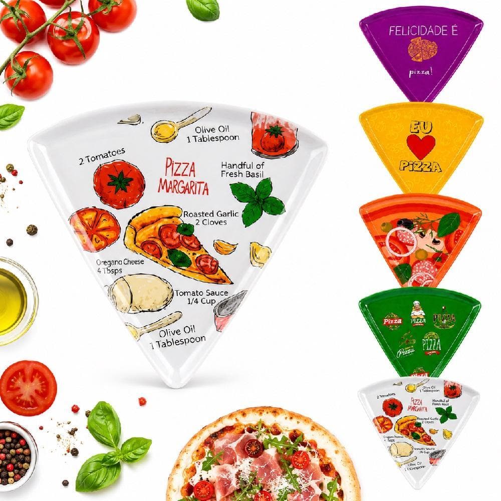 PRATO PARA PIZZA FATIA FORMATO TRIANGULAR DIVERTIDO 22CM MELAMINA COZINHA RESTAURANTE PIZZARIA