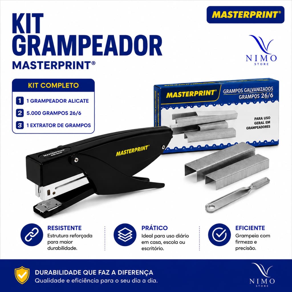 Kit Grampeador Alicate + Grampos Galvanizados + Extrator Espátula Masterprint
