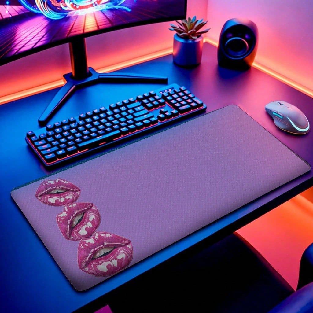 Mousepad Grande 80x30 Estilo Fashion Rosa Lábios Glamour Deskpad Premium
