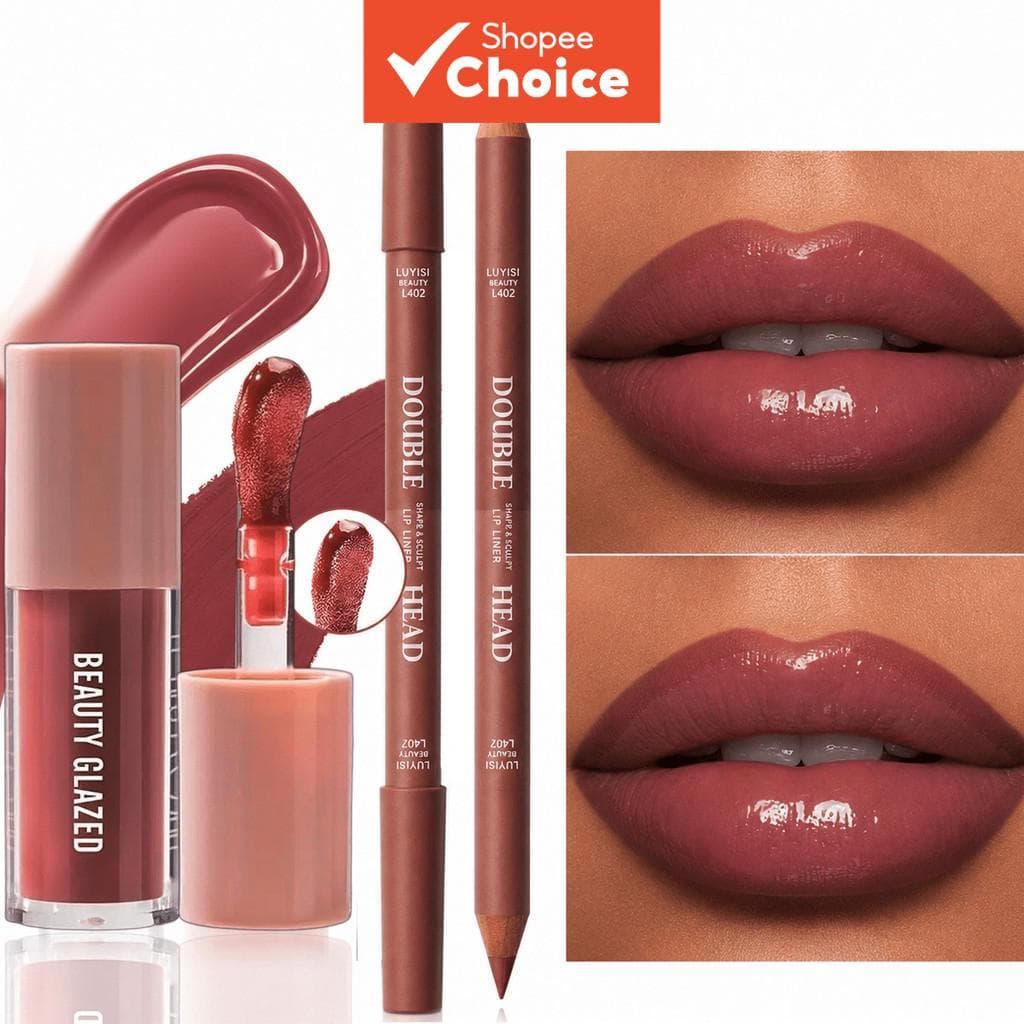 BEAUTY GLAZED Conjunto De 2 Peças De Maquiagem Labial , Incluindo Delineador Fosco De Cor Dupla , Brilho Hidratante Maci