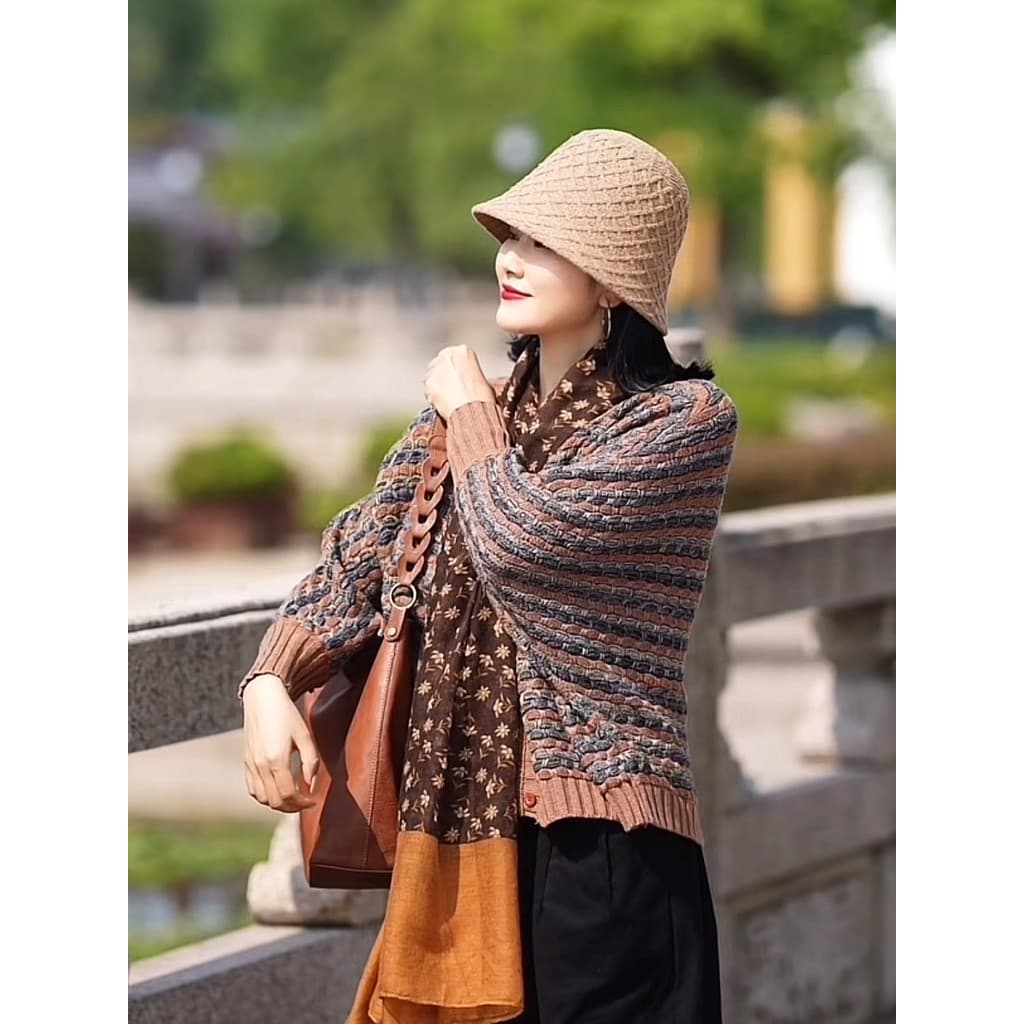 Nova moda All-Match lenço de seda temperamento elegante algodão linho Floral lenço de duas cores outono inverno