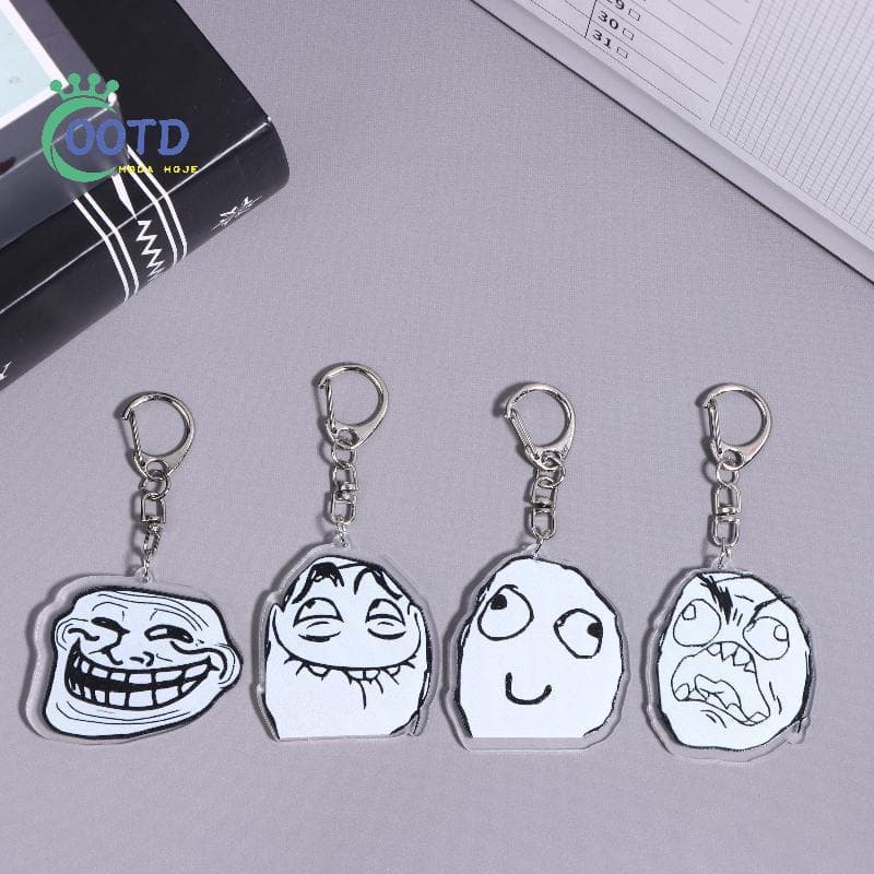 Moda de Hoje: 4 Peças de Chaveiros Acrílicos Engraçados TrollFace para Acessórios de Bolsa, Pingentes de Joias, Presente