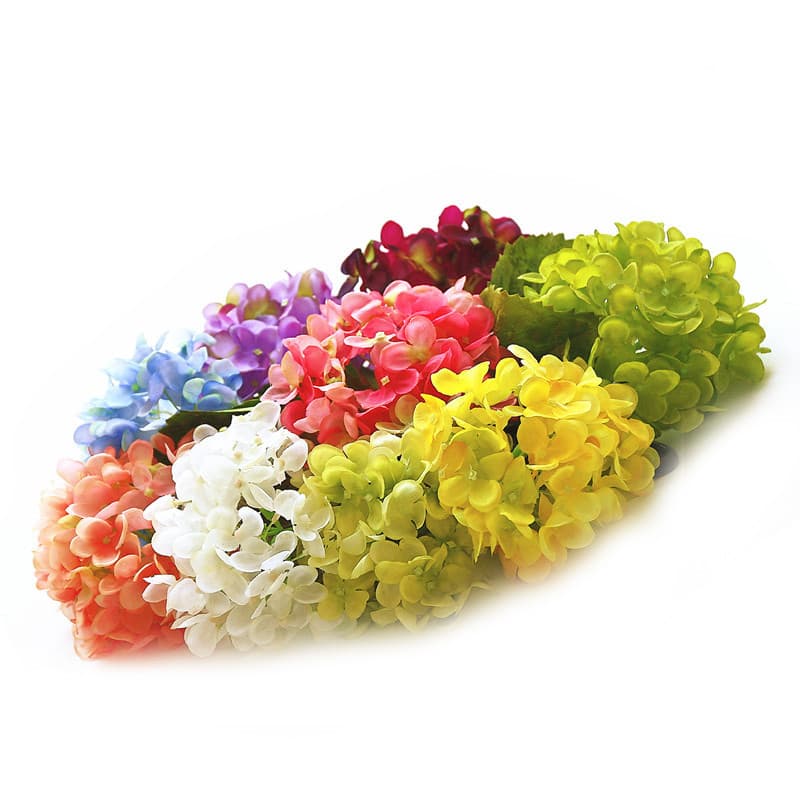 Hejia artesanal flor de seda cola simulação hortênsia acessórios para casa decoração flor sete cabeças pequena planta ar