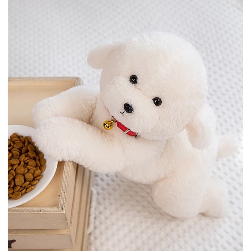 Simulação branco Bichon boneca bonito cão de pelúcia brinquedo filhote de cachorro bonito cão de estimação boneca reconf