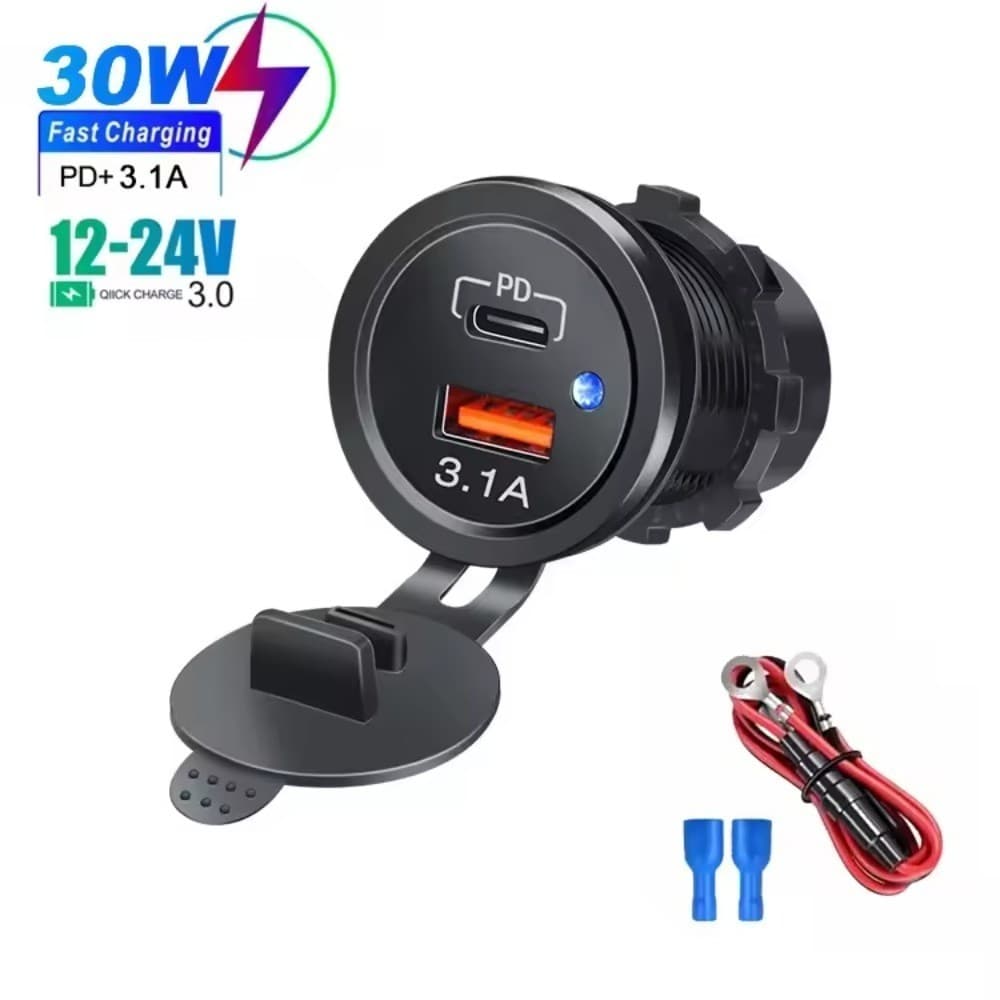 PD 3.1A USB Carregador De Carro Carregamento Rápido 12V/24V Veículo Elétrico Motocicleta Barco Modificação
