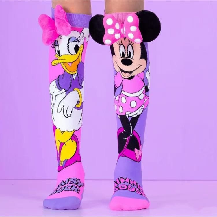 Meias Mickey Mouse Infantil Minnie E Pato Donald Algodão Meia Cano Alto Menina