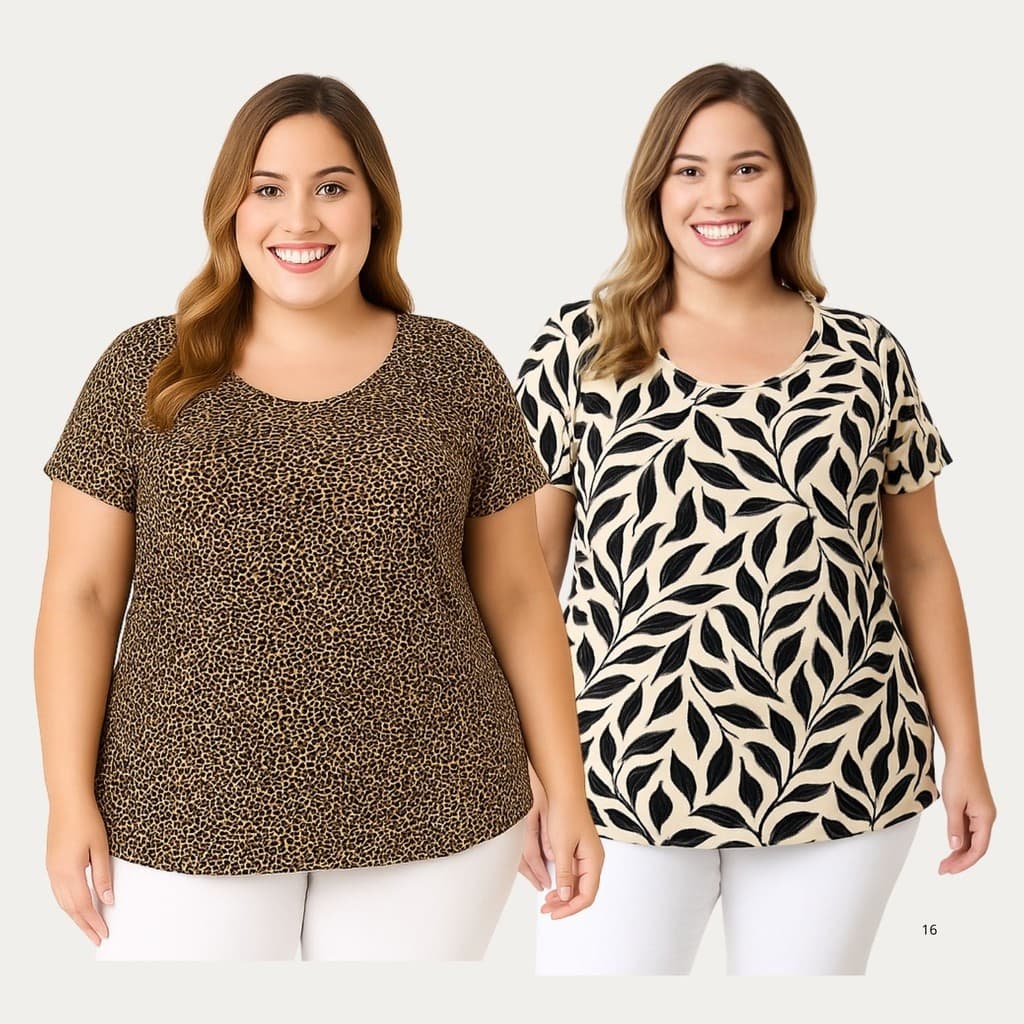 Kit 2 Blusas Feminina  Malha Fria Plus Size com Elastano Verão G1 G2 G3 promoção