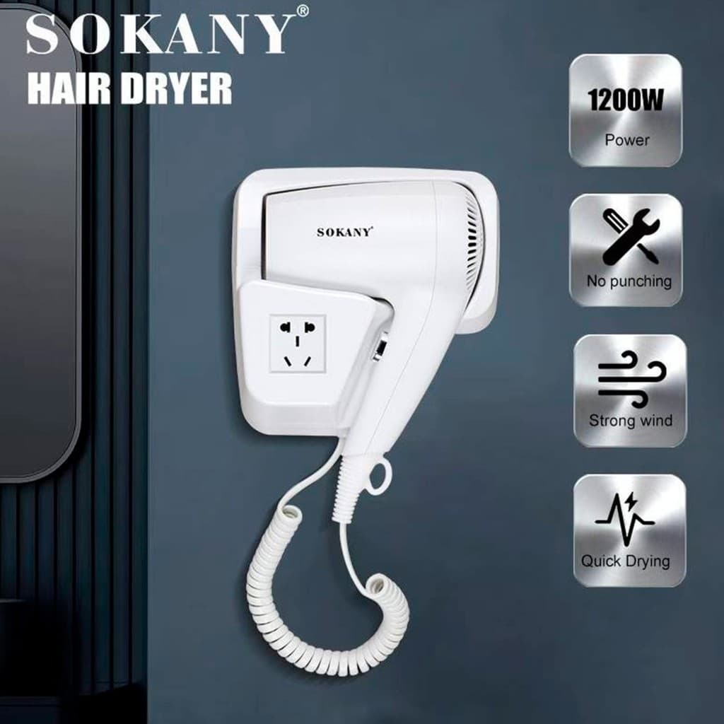 Secador de Cabelo de Parede com Suporte para Hotel e Pousada – Modelo Profissional