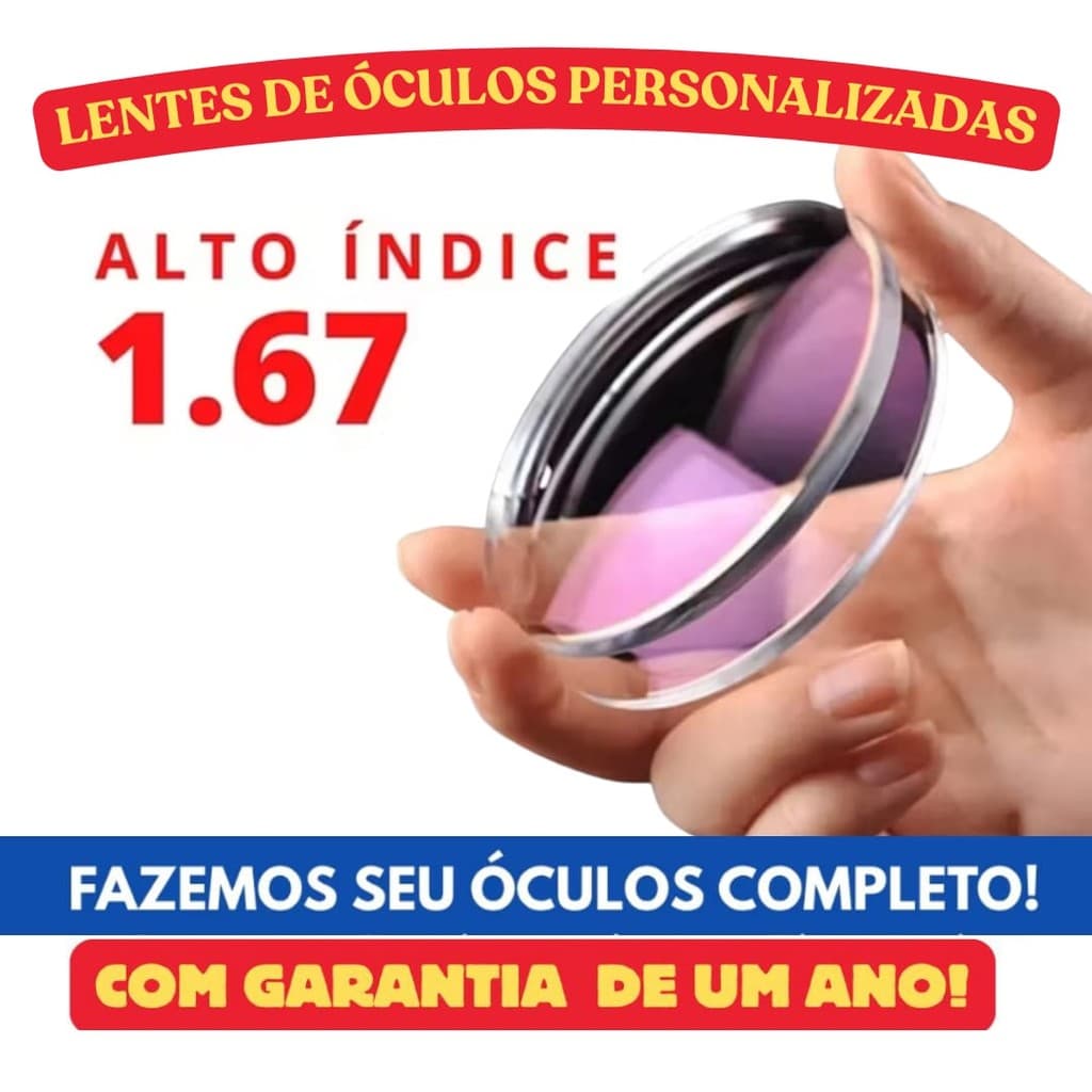 Lente 1.67 Alto Índice Grau Super Estendido para Óculos Fotossensível Escurece no Sol Blue Cut