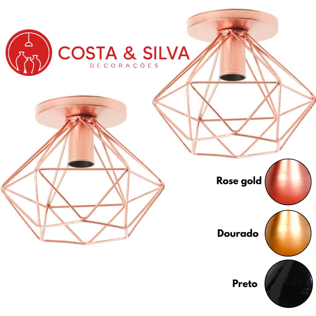 2 Paflon Lustre Teto Industrial Retrô Aramado Diamante Redondo Aramado