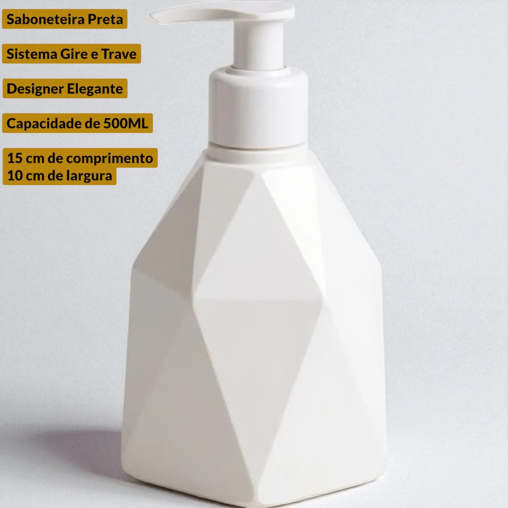SABONETEIRA DIAMANTE BRANCA PLASTICO DECORATIVA BANHEIRO 500ML