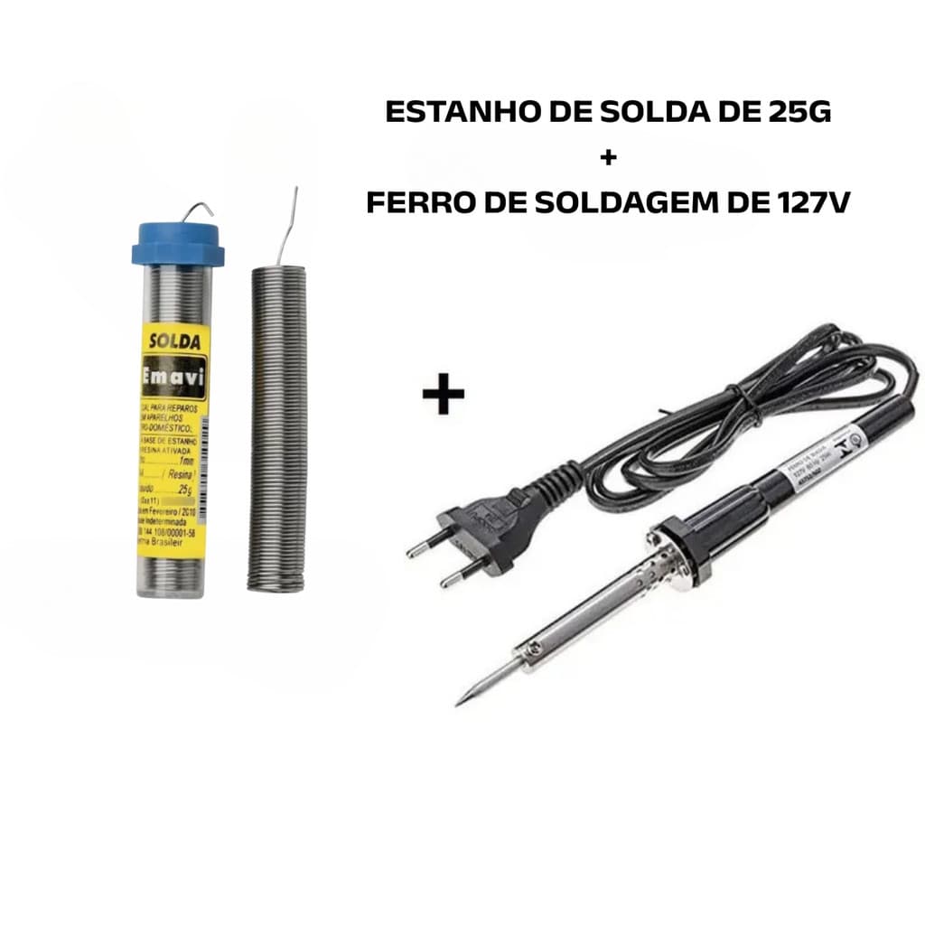 Kit C/ Ferro de Soldagem 60W/127V + Estanho de Solda de 25g.