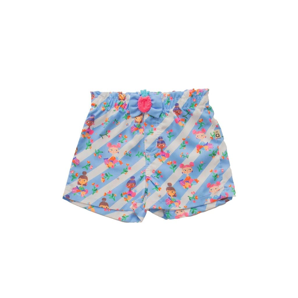 Short Infantil Alphabeto Bebê Menina Estampa Eu Amo Frutinhas - Branco e Azul