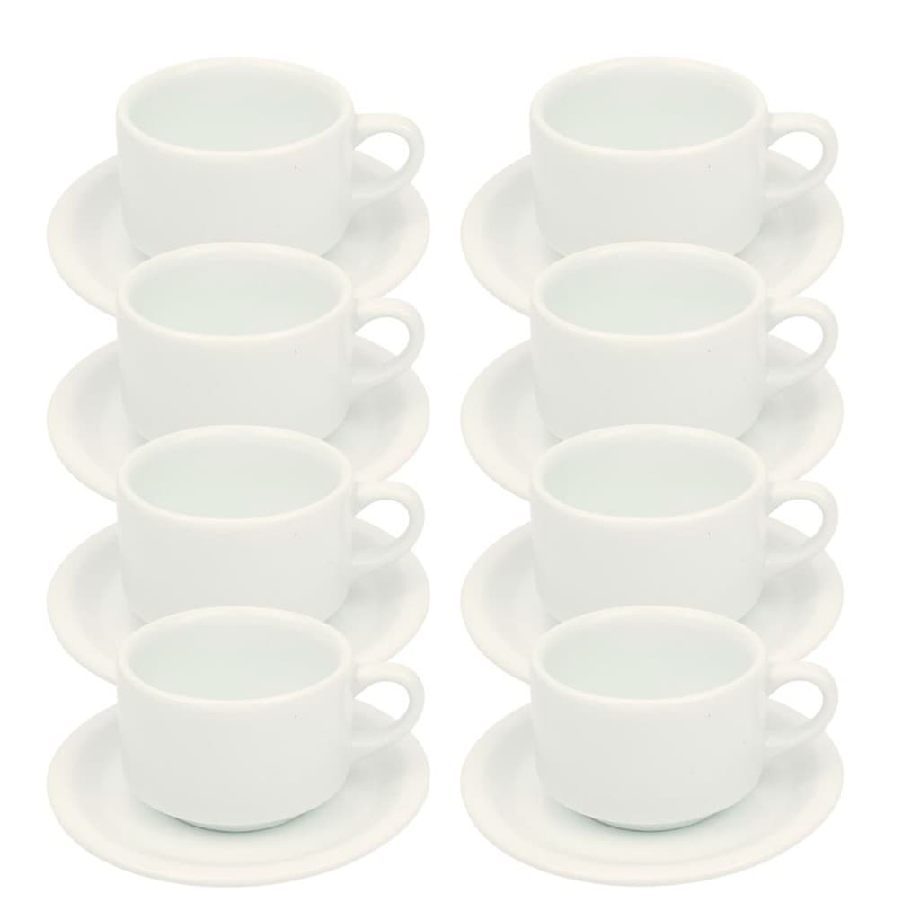 Kit 8 Xícaras de Chá com Pires 200ml em Porcelana