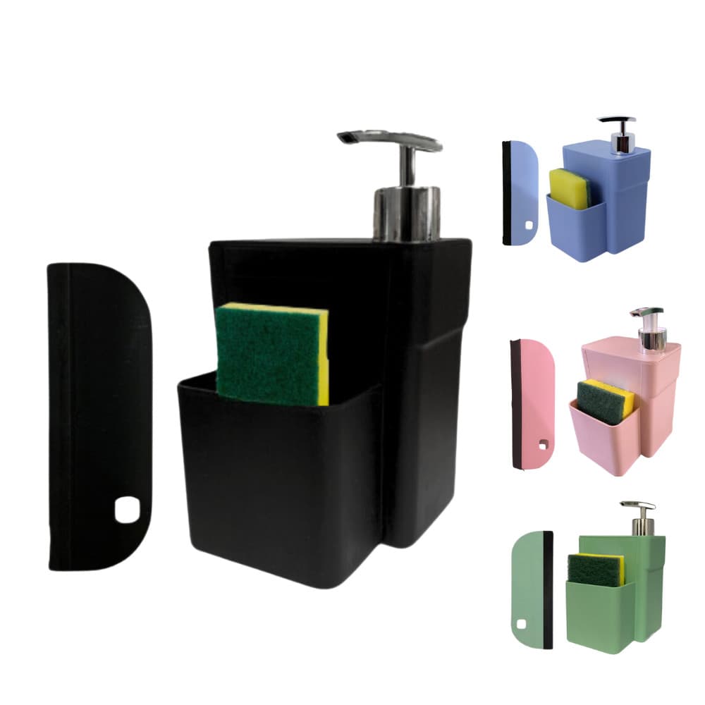 Porta Detergente Dispenser Para Sabão Pia Com Apoio Suporte Para Esponja Bucha Limpeza 750ml