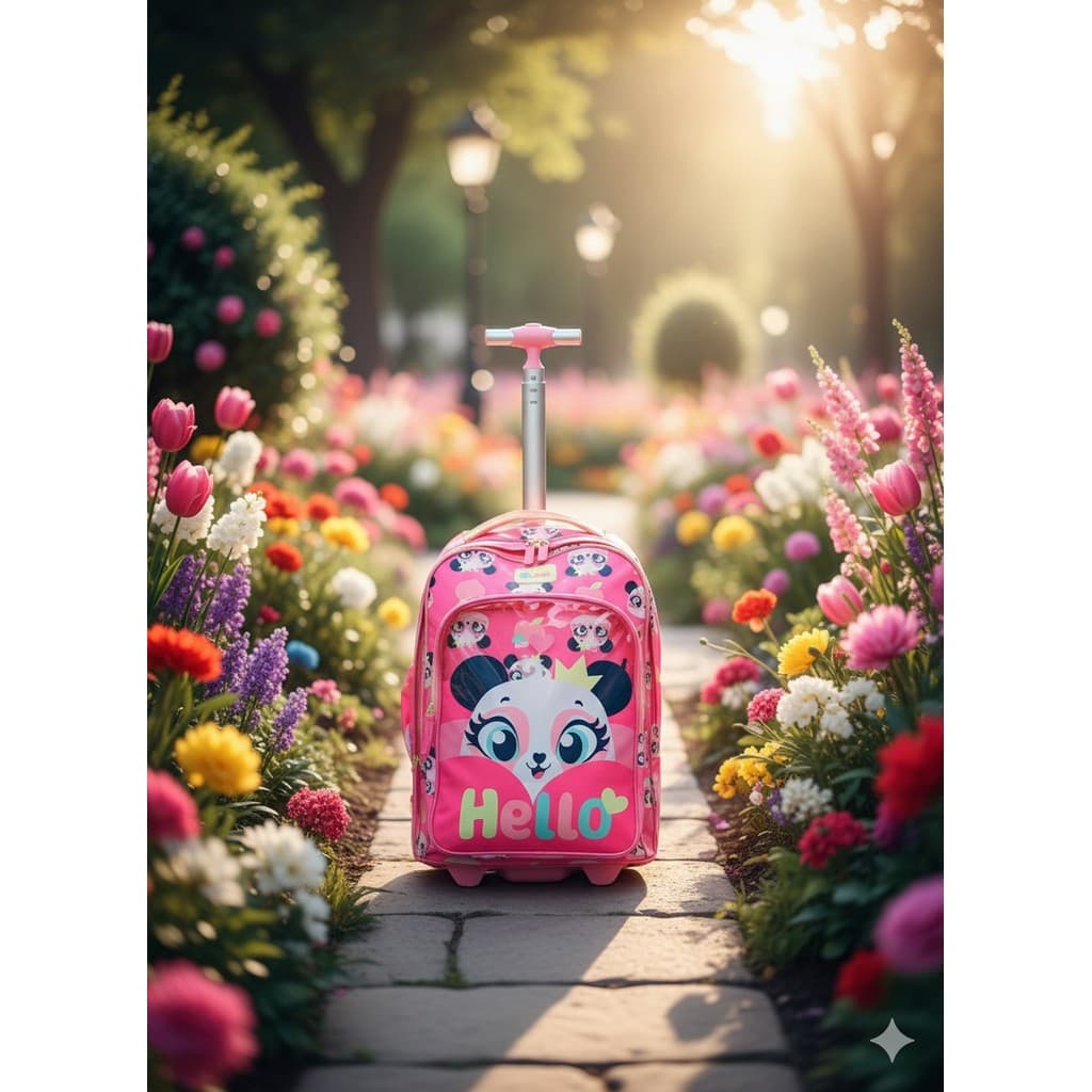 Mochila com Rodinha Puket Menina Panda Romântico Rosa