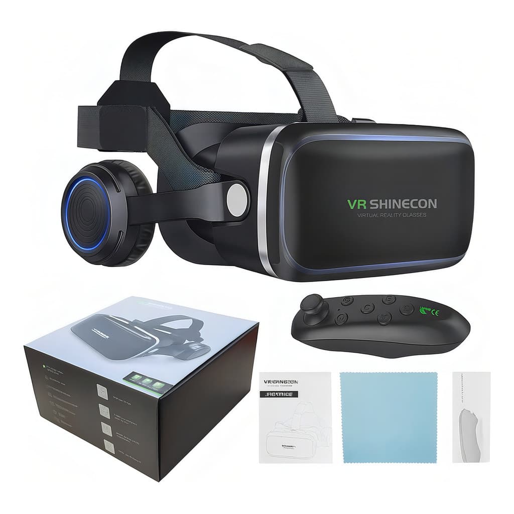 Óculos Vr Shinecon para celular Realidade Virtual 3d Com Fone De Ouvido E Controle Cor Preto fy-1014