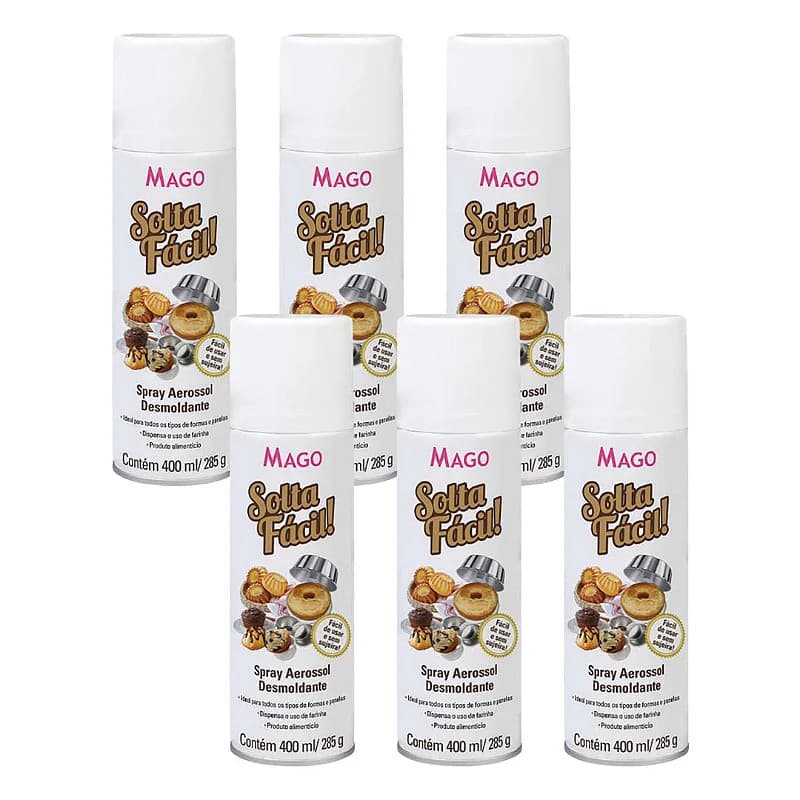 Kit 6 Desmoldante Spray Solta Fácil 400ml Mago - Antiaderente Para Untar Formas Massas Bolos Doces