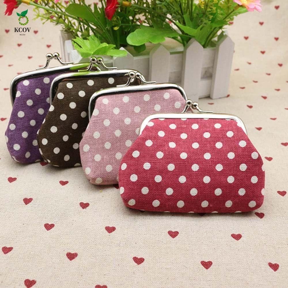 KCOV Bolsa De Linho Moedas Mini Pontos Fivela De Ferro Zíper Lona Carteiras Pequenas
