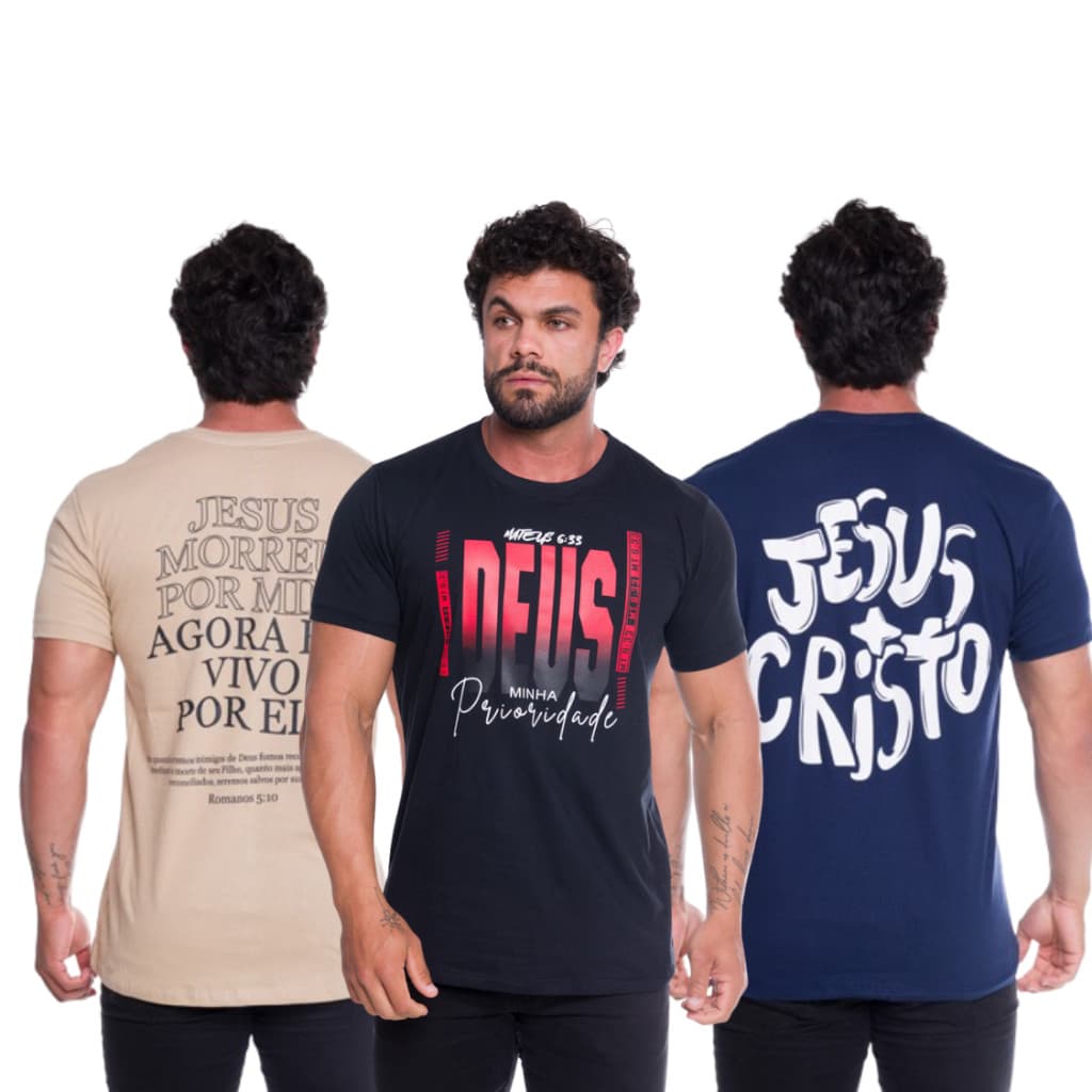 Kit 3 Camisetas CRISTÃ Feminina e Masculina Básica 100% Algodão